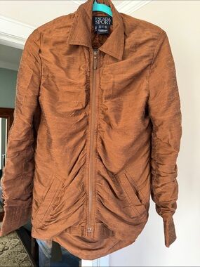 Escada Sport  women Rust Brown Zip-Up ruffle Bomber Jacket size S